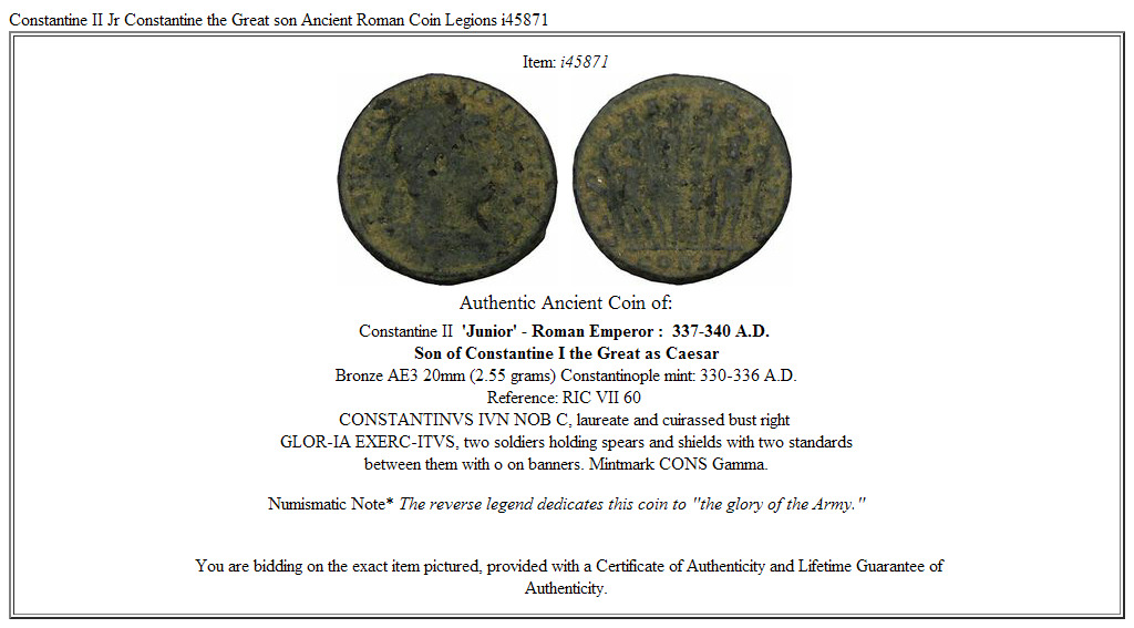 Constantine II Jr Constantine the Great son Ancient Roman Coin Legions i45871