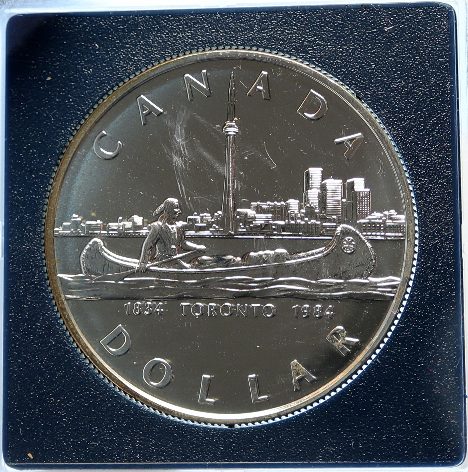 1984 CANADA UK Elizabeth II Canoe in Toronto 150Y Proof-like Silver Coin i98788