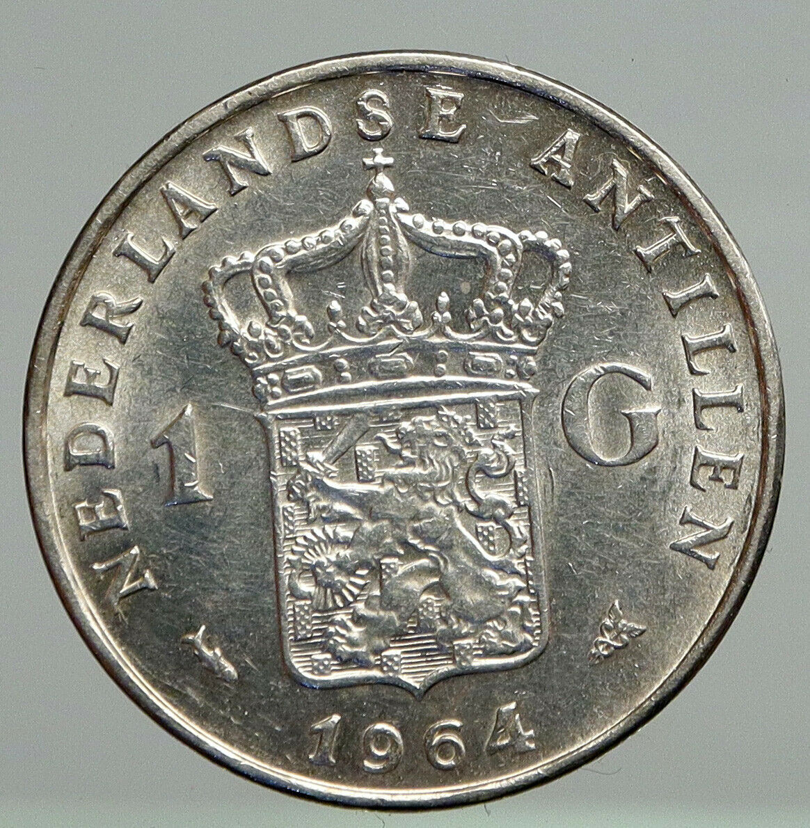 1964 NETHERLANDS ANTILLES Queen JULIANA Vintage SILVER OLD Gulden Coin i91953