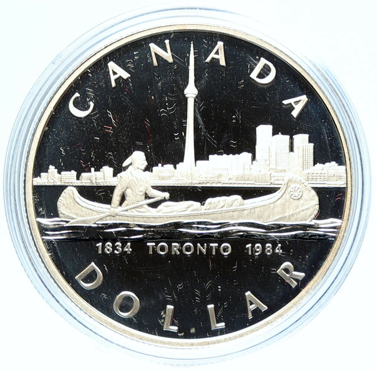 1984 CANADA UK Queen Elizabeth II Canoe in Toronto 150Y Proof Silver Coin i98738