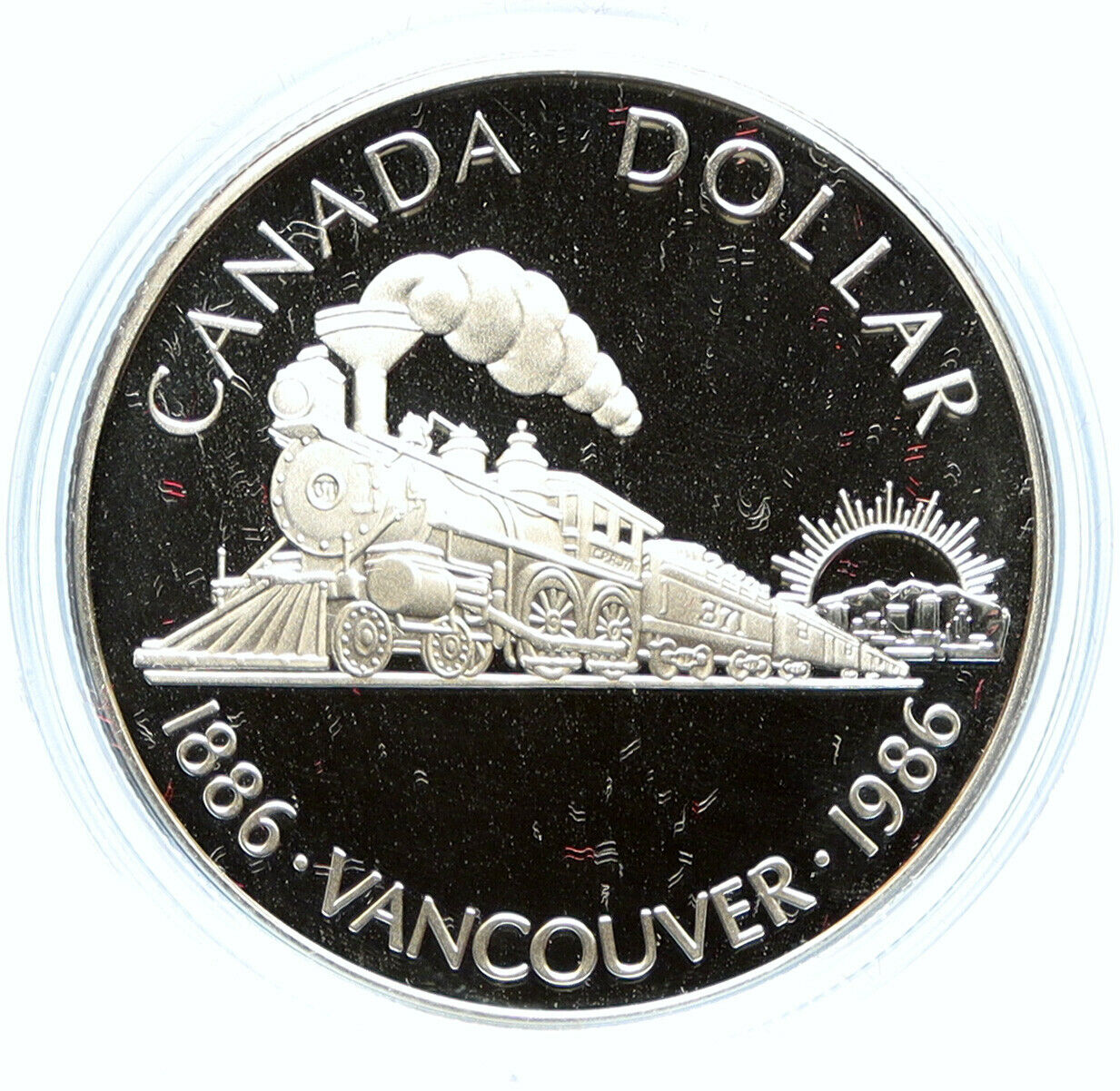 1986 CANADA Vancouver with UK Queen Elizabeth II Train Proof Silver Coin i98741