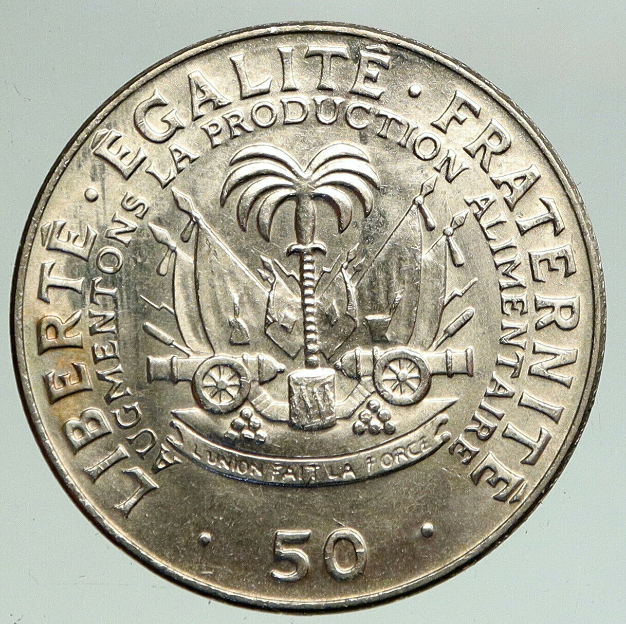 1975 HAITI Jean Claud Duvalier VINTAGE OLD UN FAO Silver 50 Centimes Coin i91950