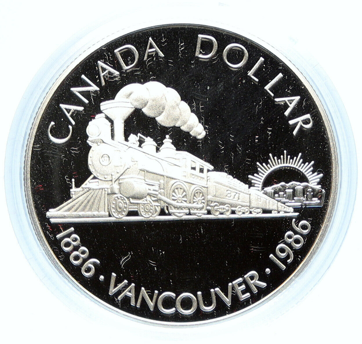 1986 CANADA Vancouver with UK Queen Elizabeth II Train Proof Silver Coin i98725