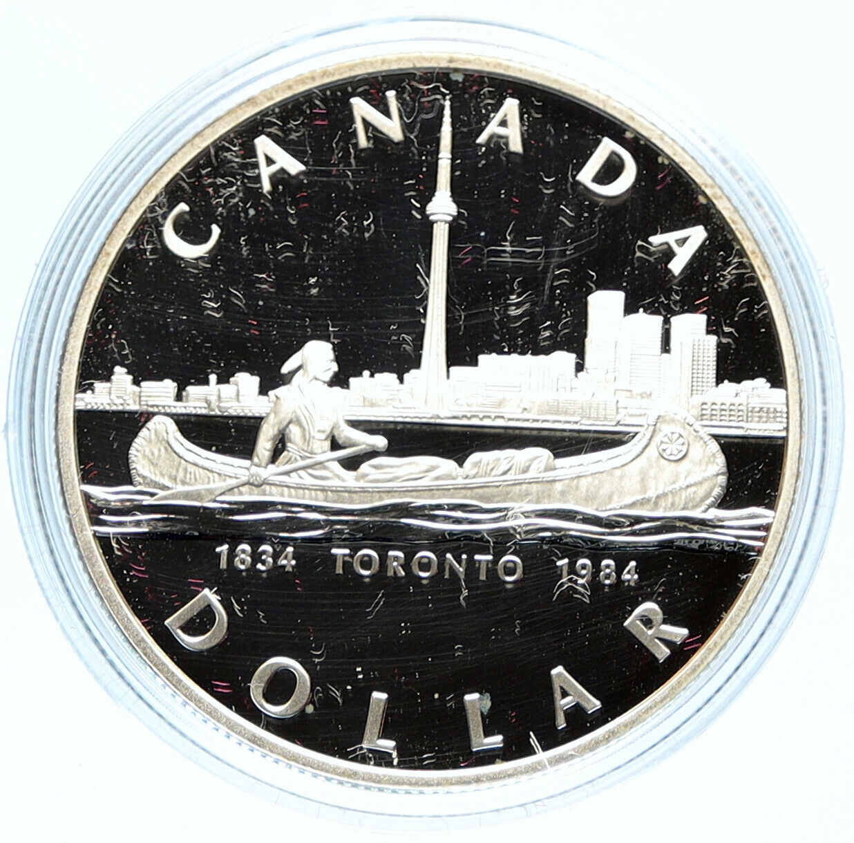 1984 CANADA UK Queen Elizabeth II Canoe in Toronto 150Y Proof Silver Coin i98727