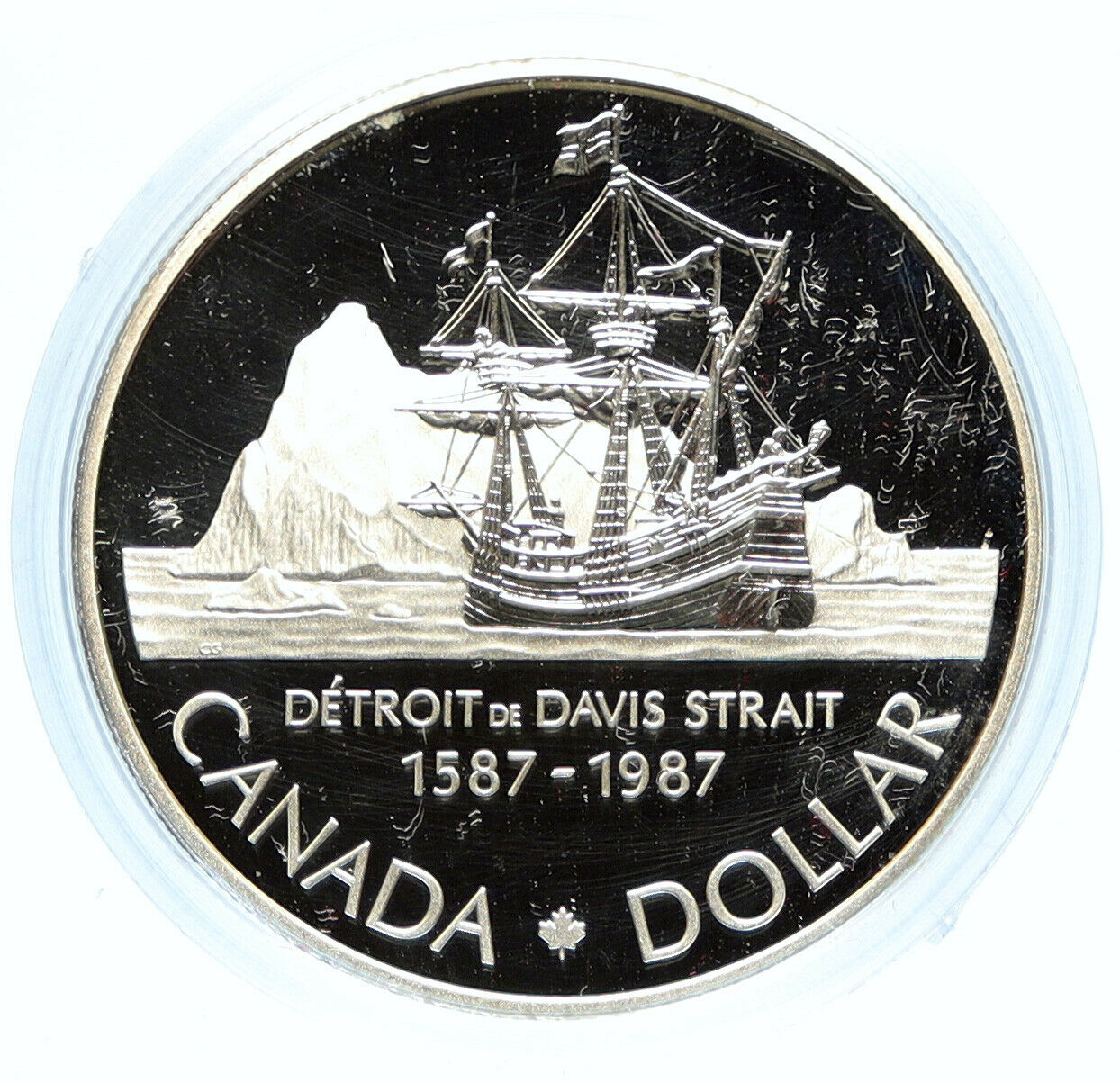 1987 CANADA 400 Years DAVIS STRAIT Ship Sails PROOF Silver Dollar Coin i98734