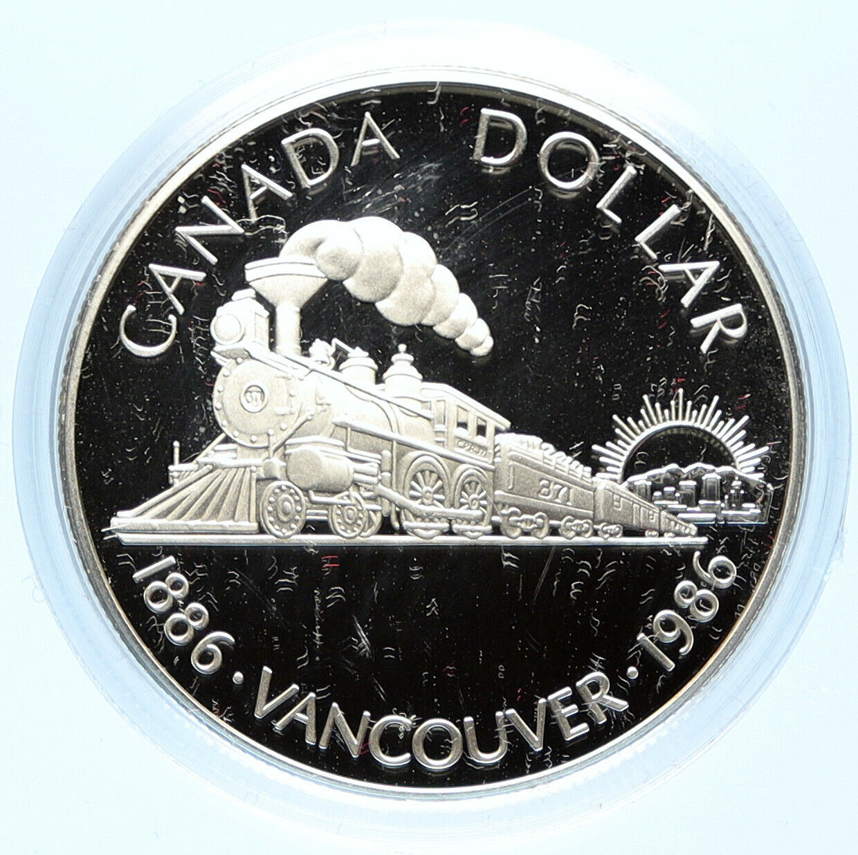 1986 CANADA Vancouver with UK Queen Elizabeth II Train Proof Silver Coin i98712