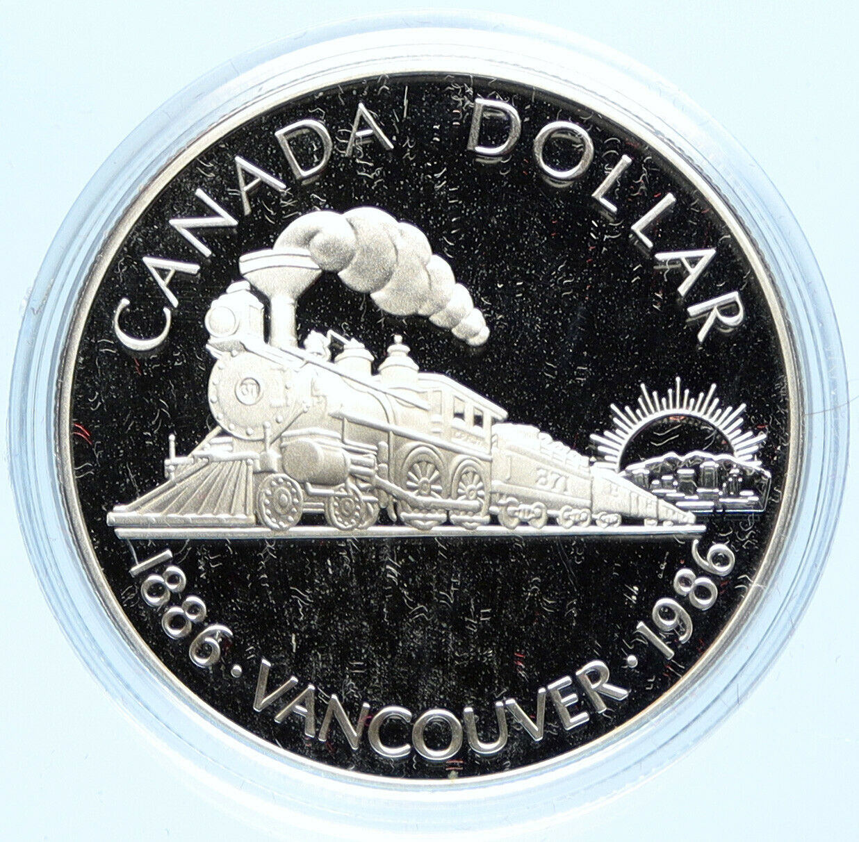 1986 CANADA Vancouver with UK Queen Elizabeth II Train Proof Silver Coin i98711