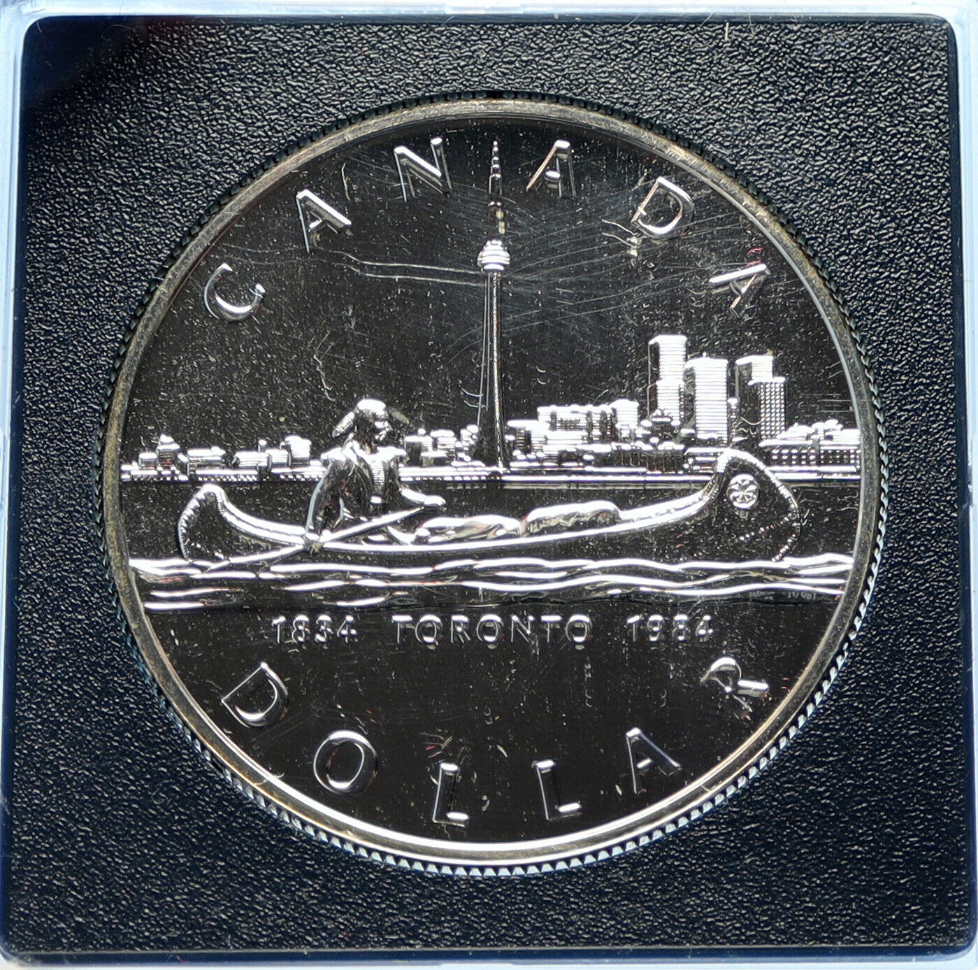 1984 CANADA UK Elizabeth II Canoe in Toronto 150Y Proof-like Silver Coin i98765