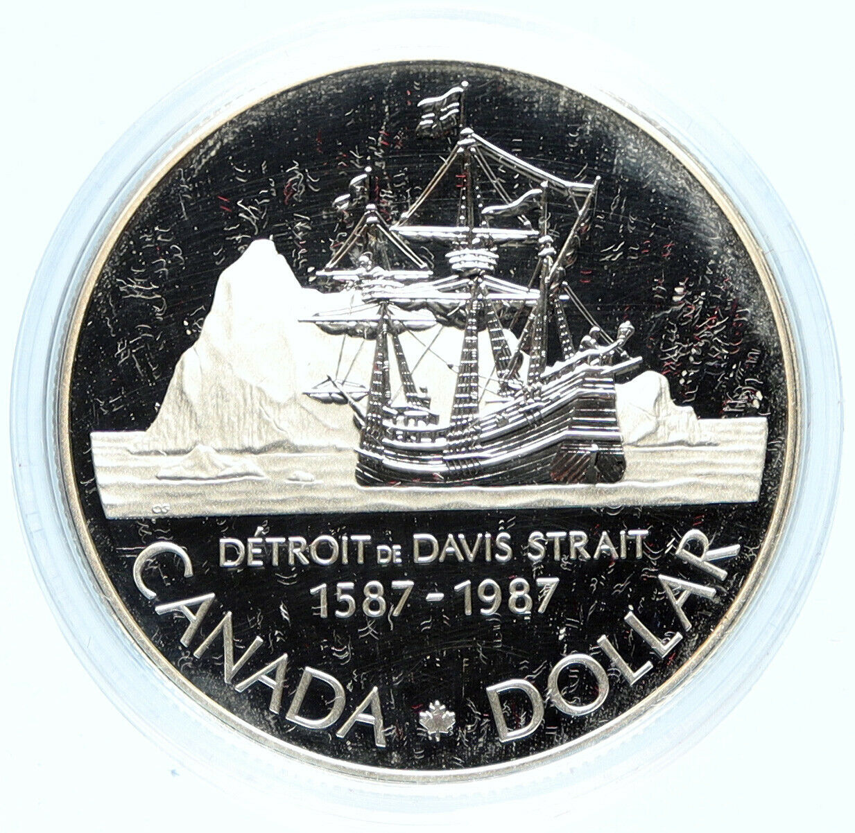 1987 CANADA 400 Years DAVIS STRAIT Ship Sails PROOF Silver Dollar Coin i98721