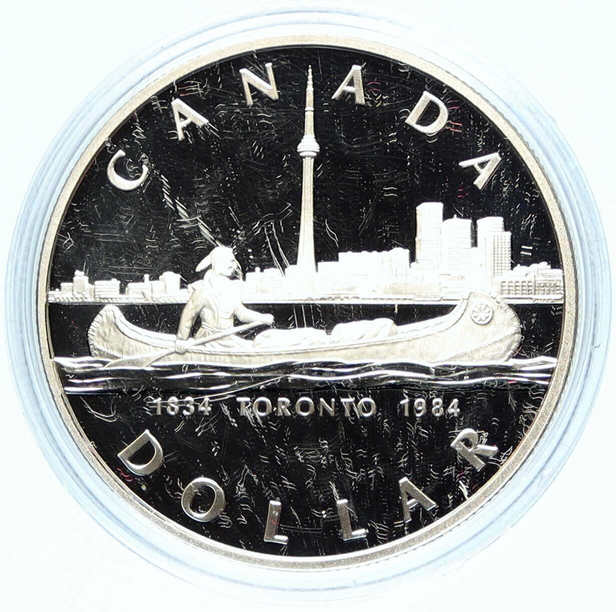 1984 CANADA UK Queen Elizabeth II Canoe in Toronto 150Y Proof Silver Coin i98750