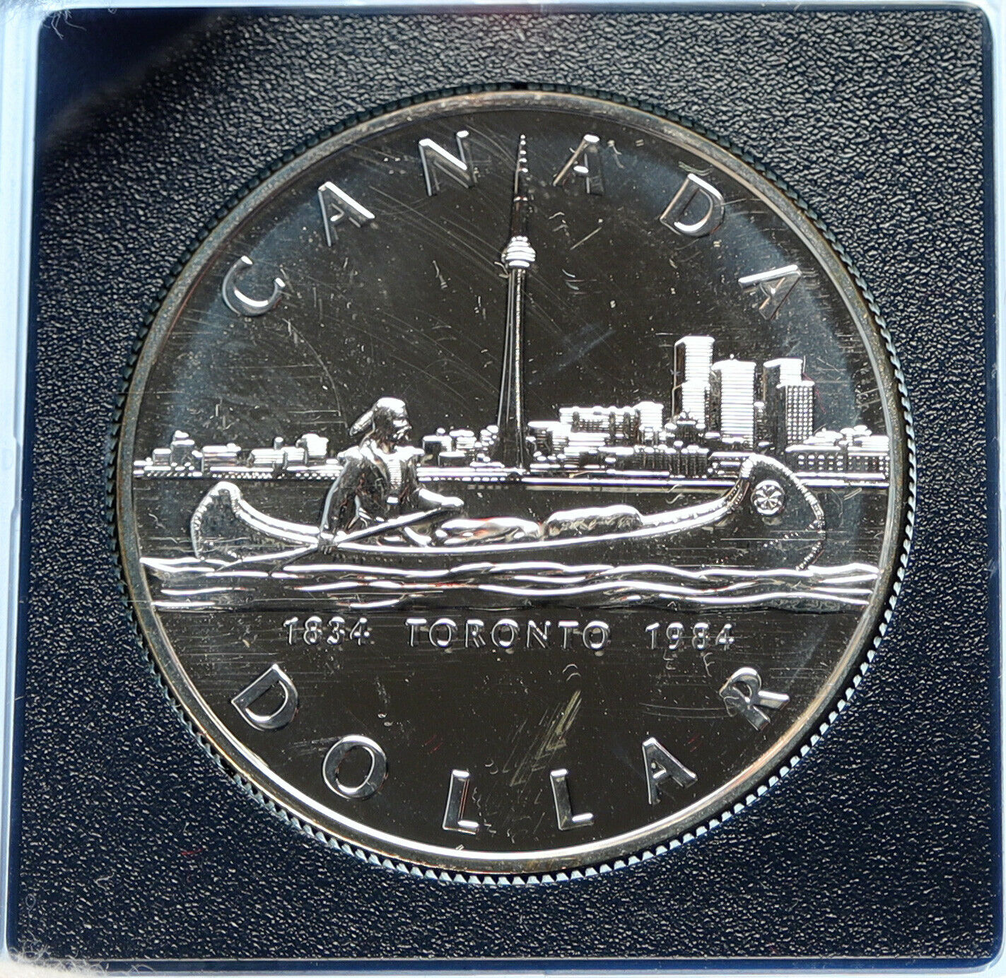 1984 CANADA UK Elizabeth II Canoe in Toronto 150Y Proof-like Silver Coin i98781