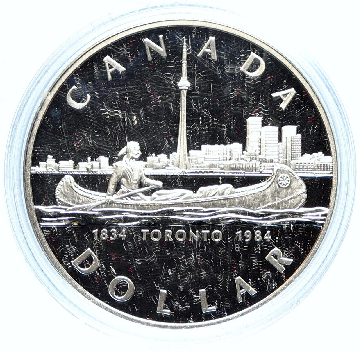 1984 CANADA UK Queen Elizabeth II Canoe in Toronto 150Y Proof Silver Coin i98719