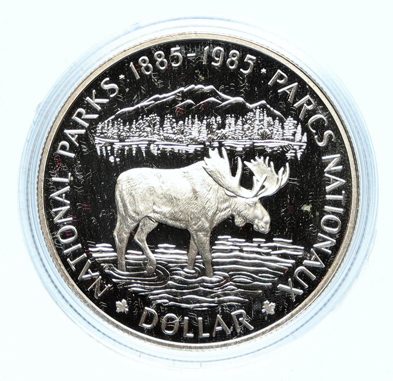 1985 CANADA UK Queen Elizabeth II National Parks MOOSE Proof SILVER Coin i98724