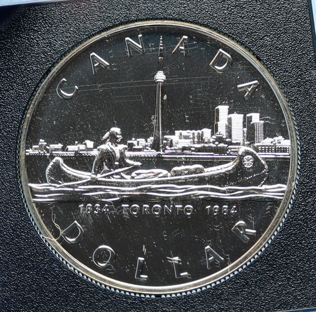 1984 CANADA UK Elizabeth II Canoe in Toronto 150Y Proof-like Silver Coin i98768