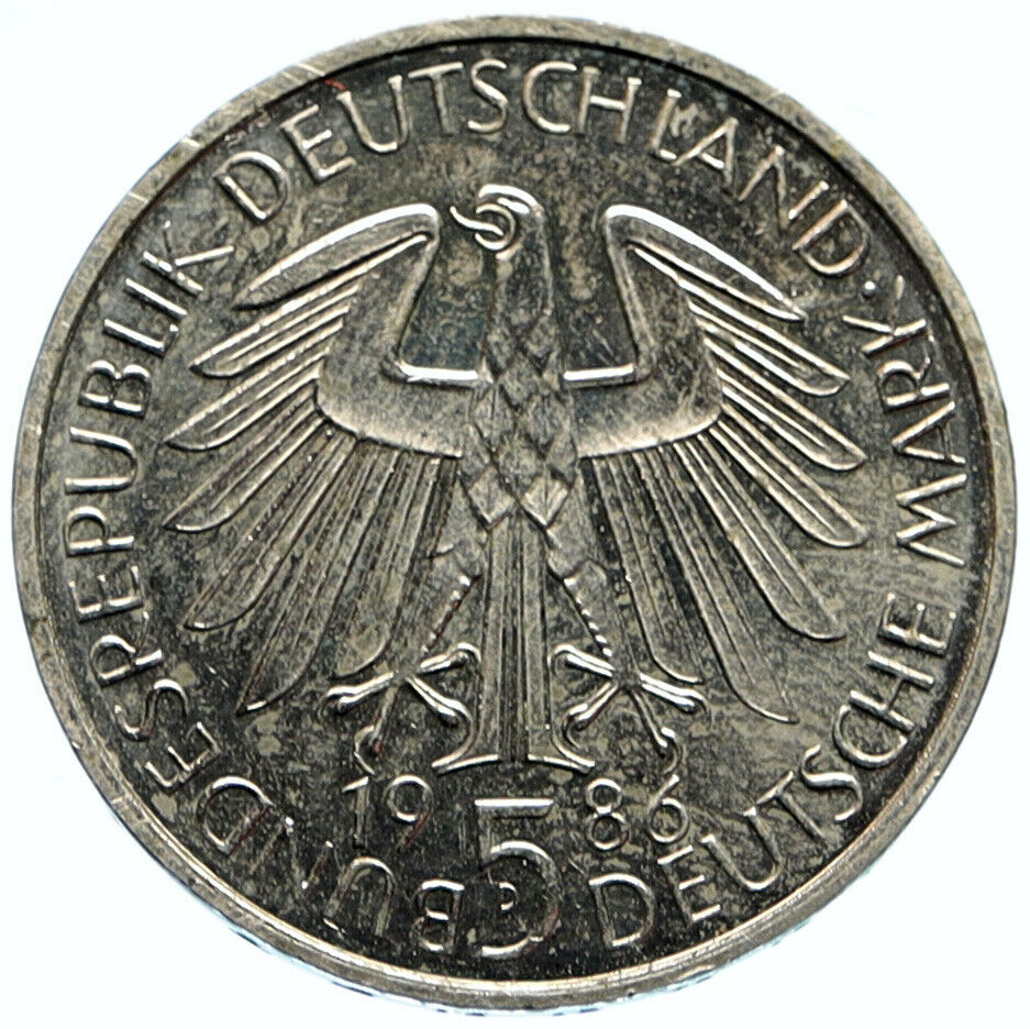 1986 GERMANY German UNIVERSITAT HEIDELBERG OLD Vintage 5 Mark Coin i99403