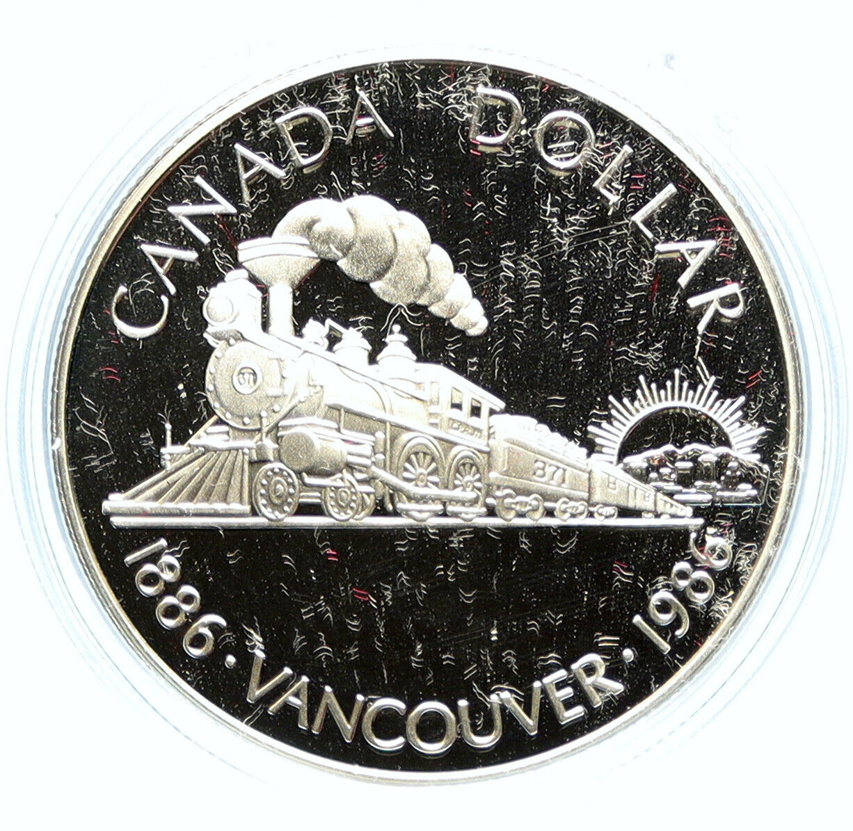 1986 CANADA Vancouver with UK Queen Elizabeth II Train Proof Silver Coin i98745