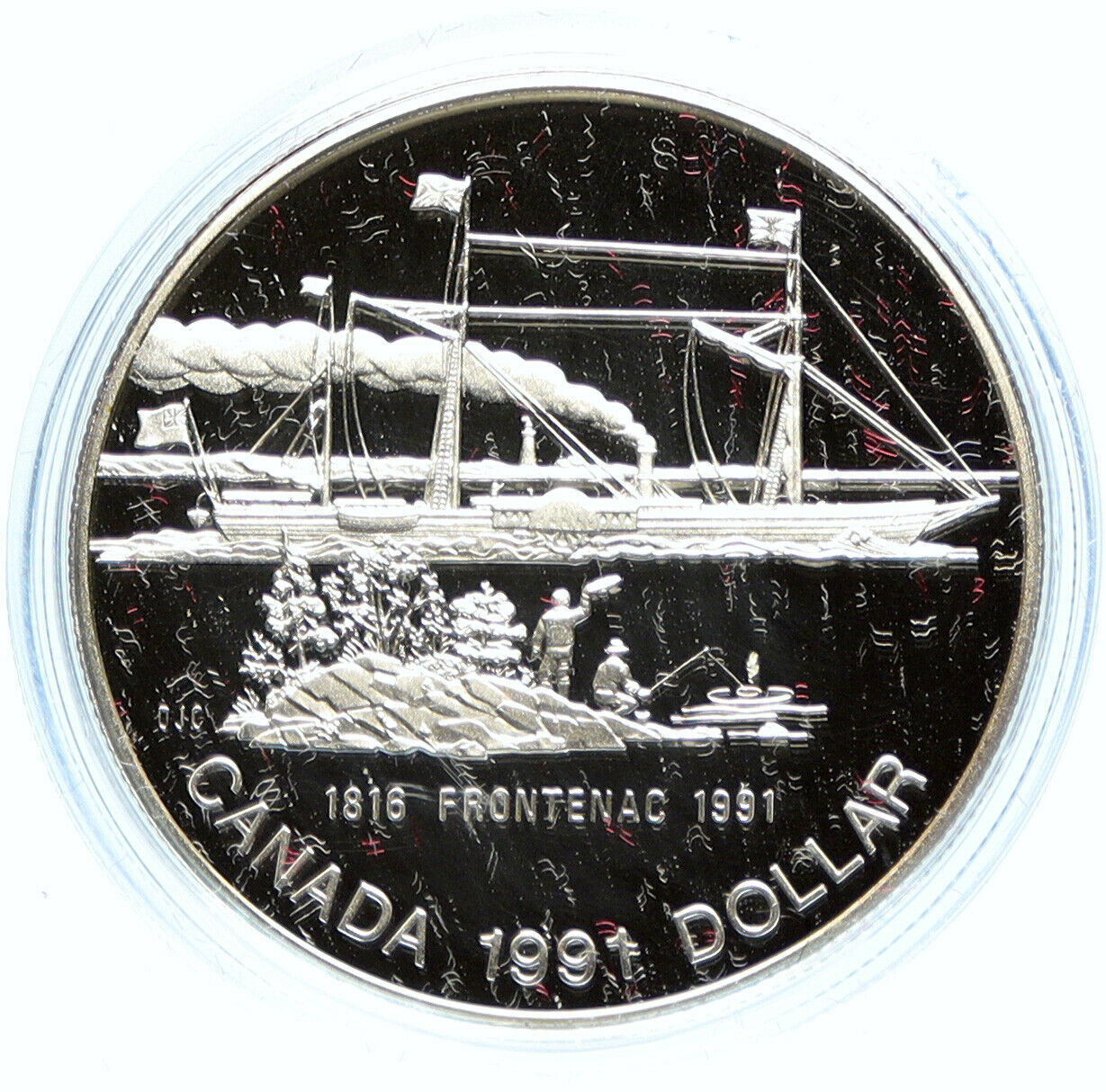 1991 CANADA UK Elizabeth II STEAM SHIP FRONTENAC 1816 Proof Silver $ Coin i98742