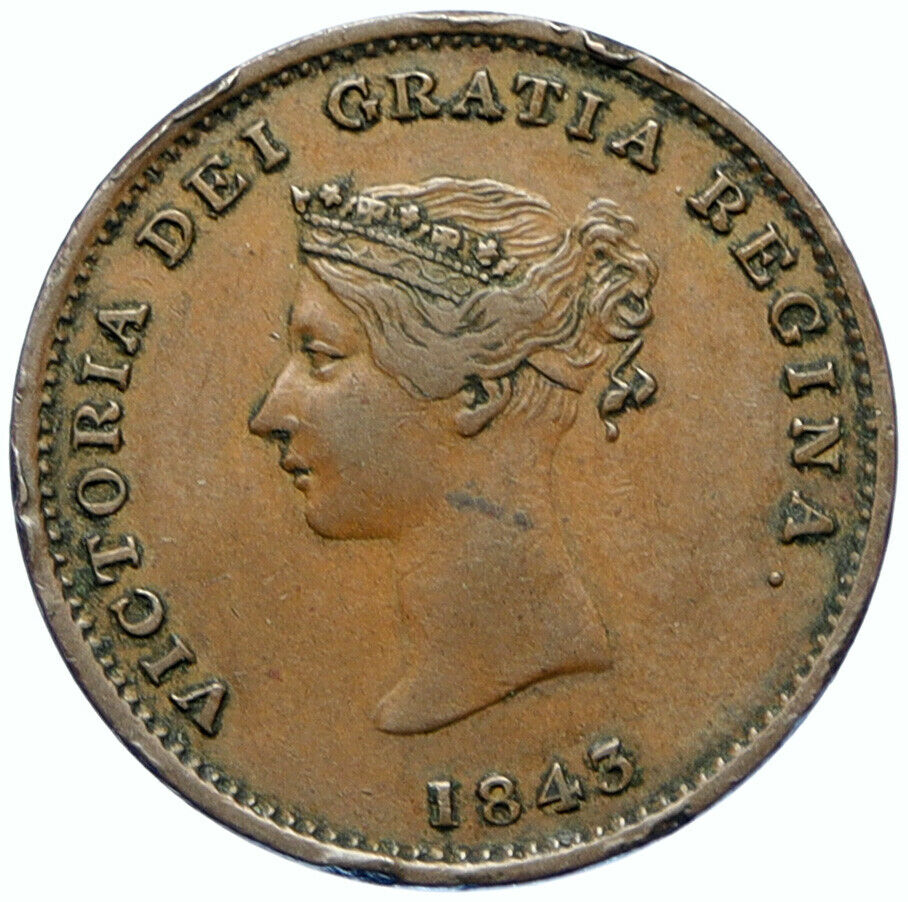 1843 CANADA New Brunswick British Queen VICTORIA HMS Ship 1/2 Penny Token i99404