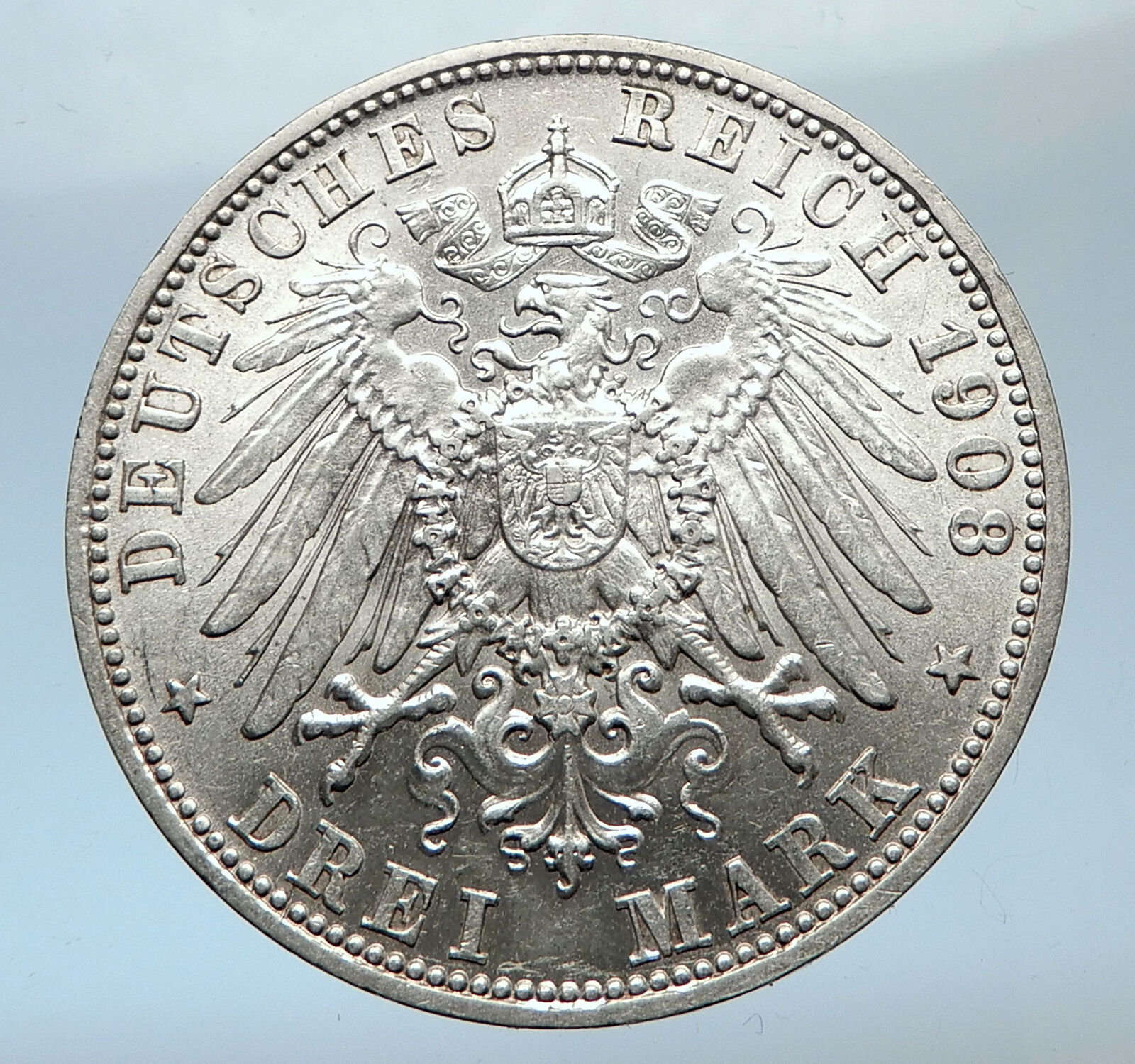 1908 GERMANY Bavaria Ruled by Otto I w Eagle Antique Silver 3 Marks Coin i73798