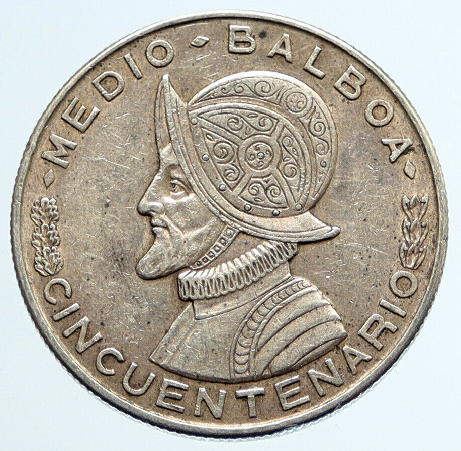 1953 PANAMA Spanish Conquistador Hero VINTAGE OLD Silver 1/2 BALBOA Coin i96687