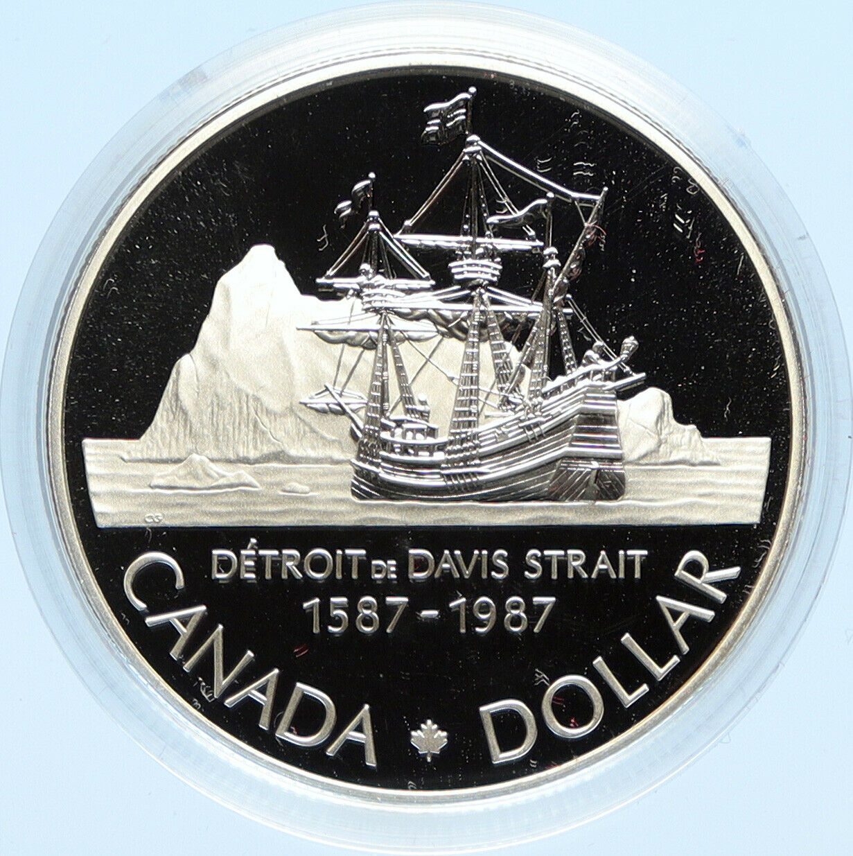 1987 CANADA 400 Years DAVIS STRAIT Ship Sails PROOF Silver Dollar Coin i98644