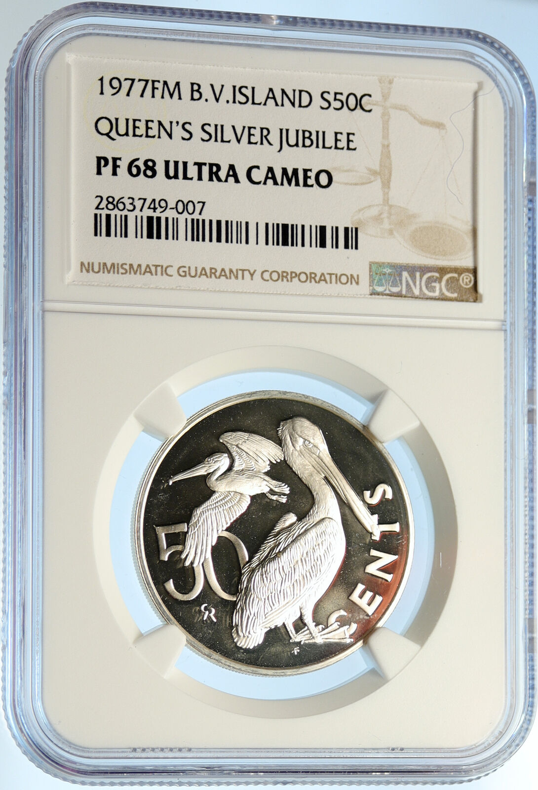 1977 British Virgin Islands PELICAN Elizabeth II PF Silver 50 Ct Coin NGC i99633