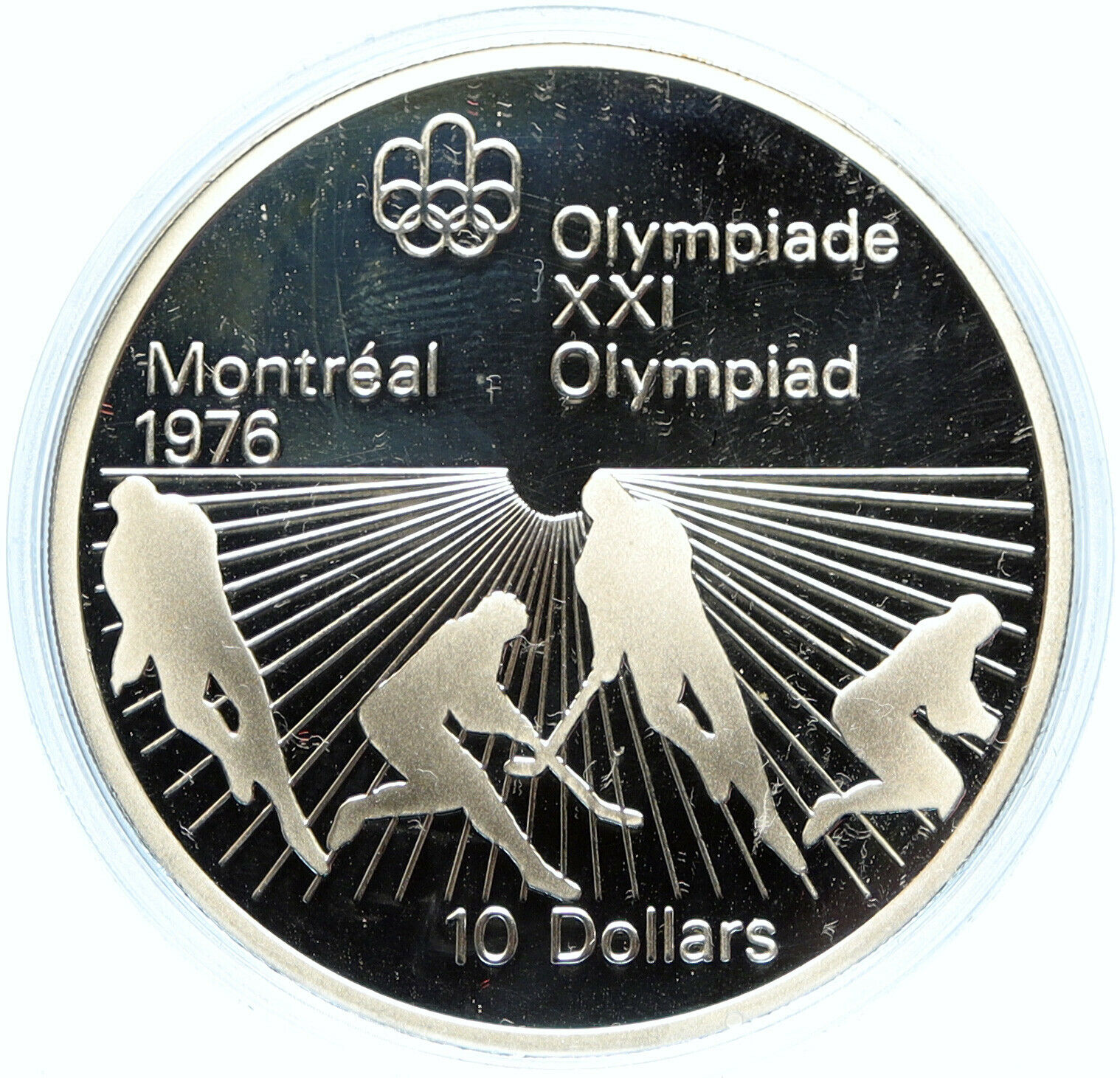 1976 CANADA Elizabeth II Olympics Montreal HOCKEY Proof Silver $10 Coin i98616