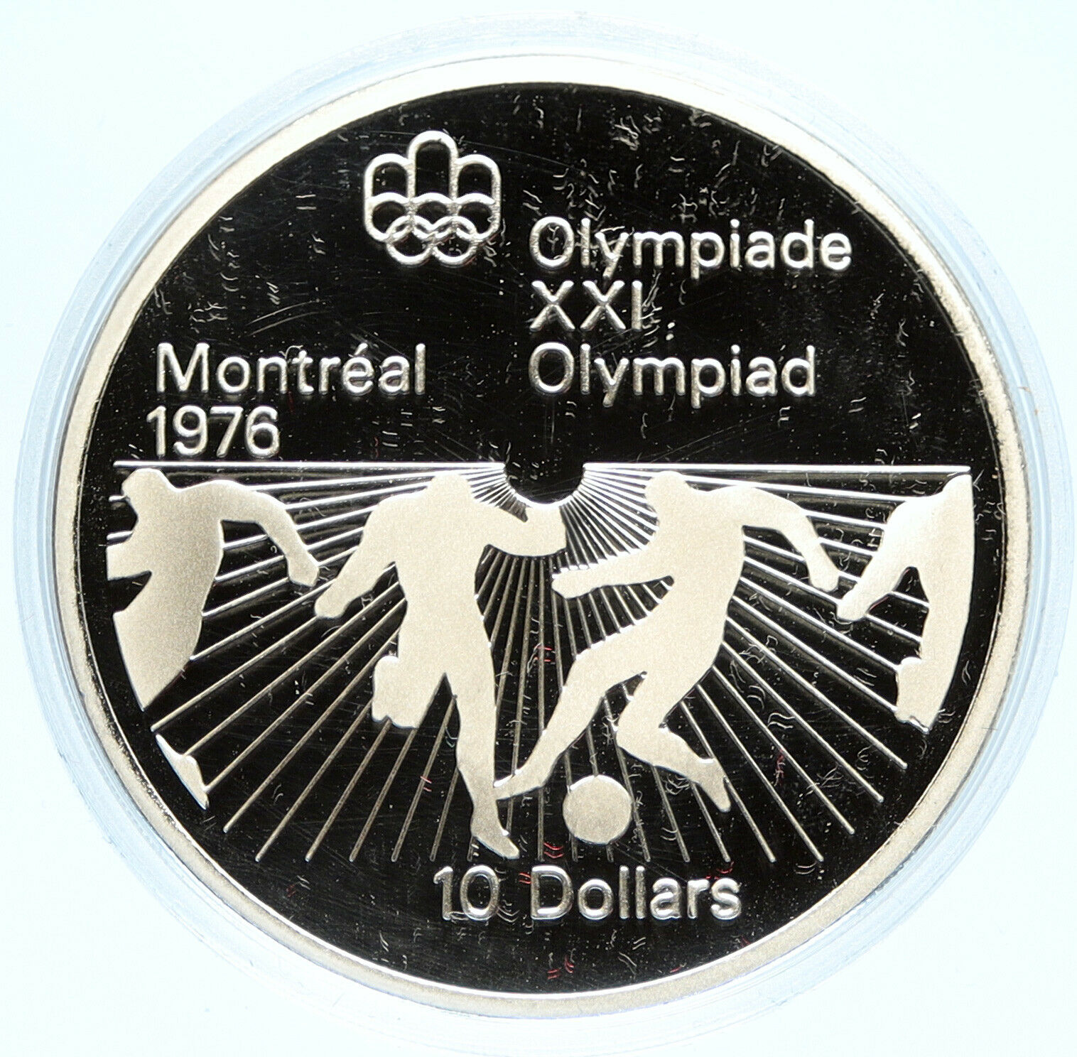 1976 CANADA Elizabeth II Olympics Montreal FOOTBALL Proof Silver 10 Coin i98628