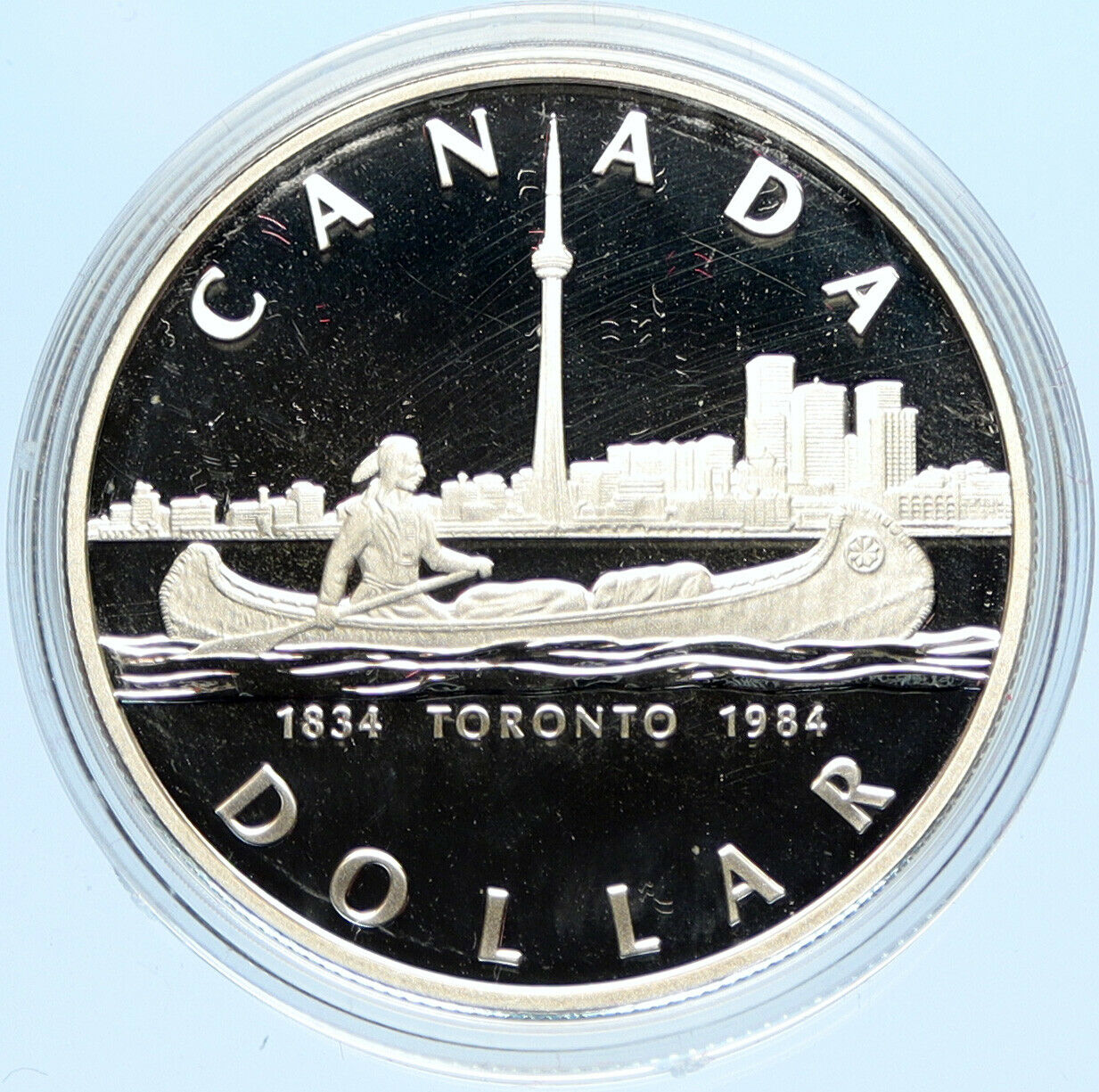 1984 CANADA UK Queen Elizabeth II Canoe in Toronto 150Y Proof Silver Coin i98646