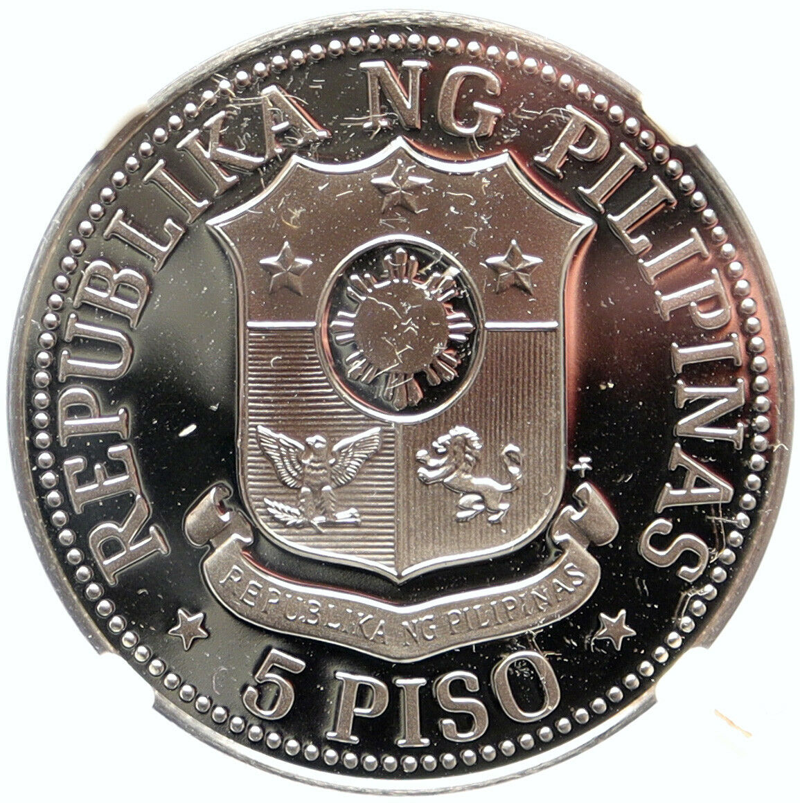 1976 PHILIPPINES New Society MARCOS Lipunan VINTAGE Proof 5 Piso Coin NGC i99626