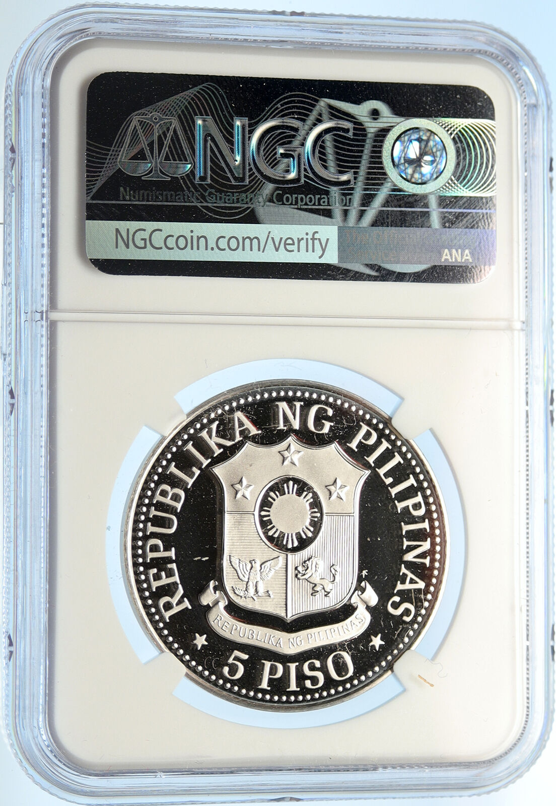 1976 PHILIPPINES New Society MARCOS Lipunan VINTAGE Proof 5 Piso Coin NGC i99626