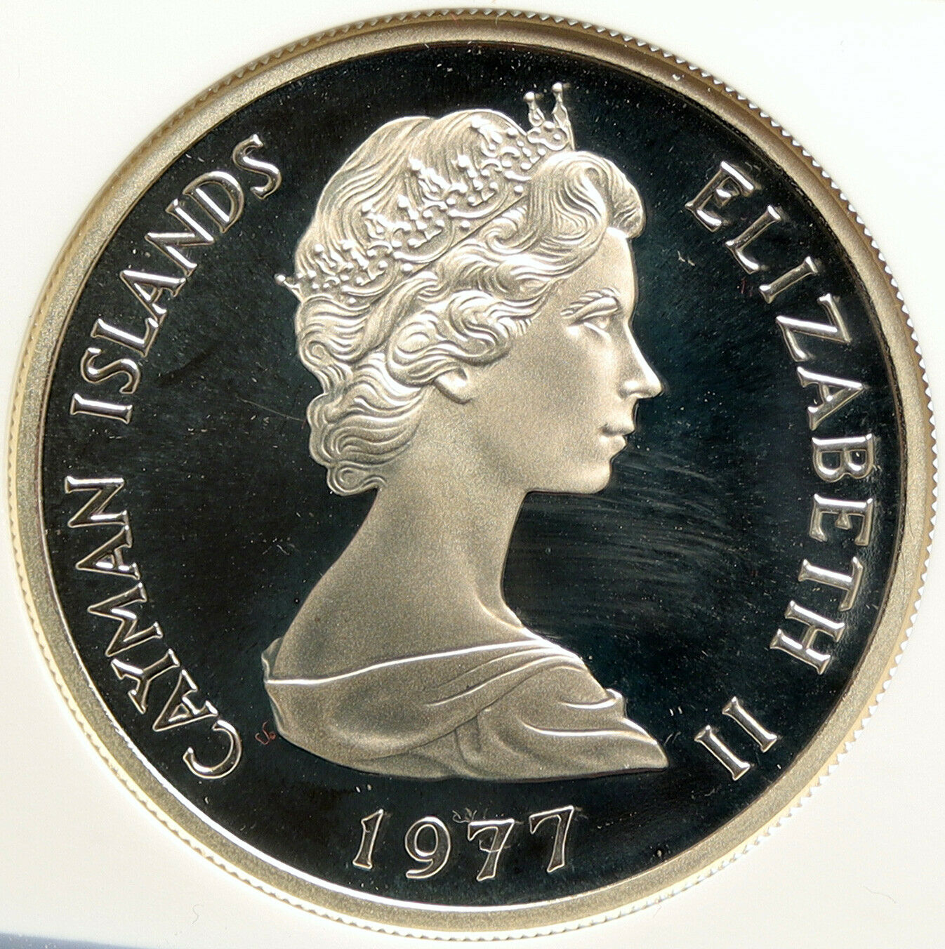 1974 CAYMAN ISLANDS Queen Elizabeth II VINTAGE Proof Silver $5 Coin NGC i99635