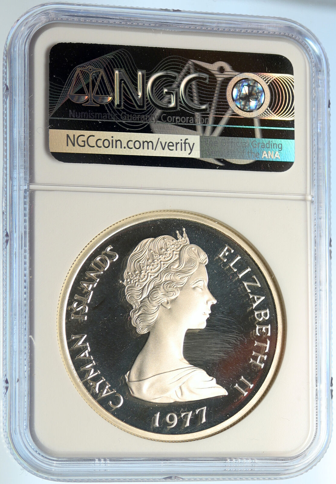 1974 CAYMAN ISLANDS Queen Elizabeth II VINTAGE Proof Silver $5 Coin NGC i99635