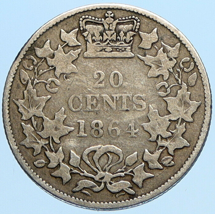 1864 CANADA New Brunswick British UK Queen VICTORIA Silver 20 Cents Coin i98128