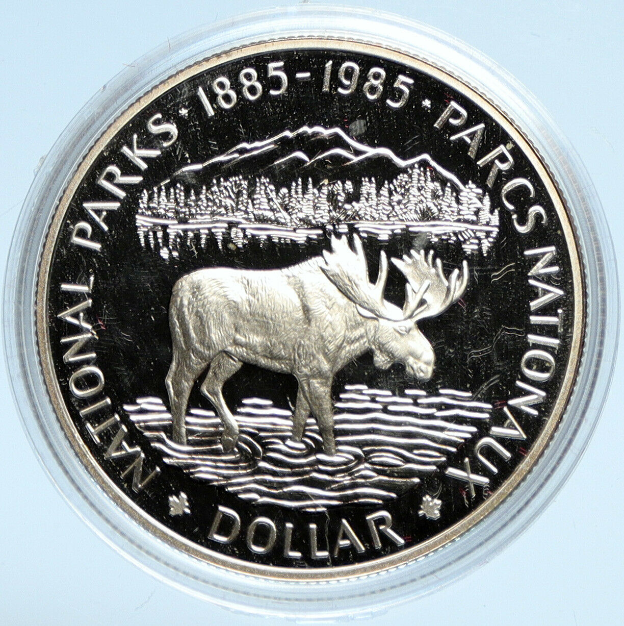 1985 CANADA UK Queen Elizabeth II National Parks MOOSE Proof SILVER Coin i98201