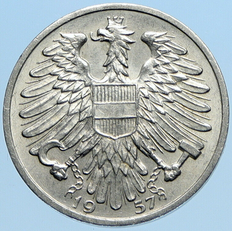 1957 AUSTRIA Sower Male EAGLE Vintage Aluminum Magnesium Schilling Coin i98130