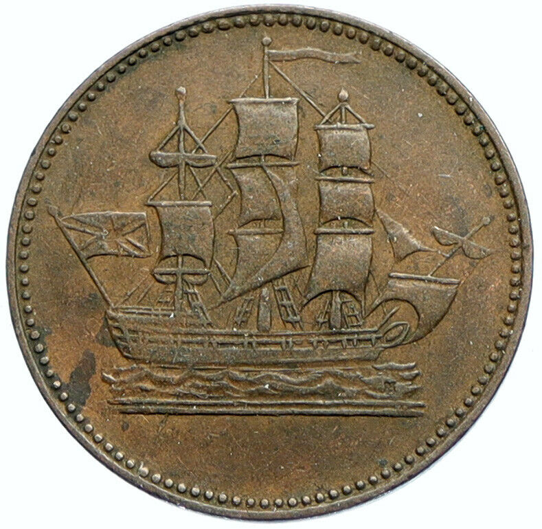 1812 CANADA Ship Colonies Commerce Antique VINTAGE Half Penny Token Coin i98136