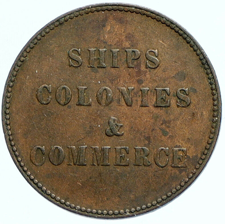 1812 CANADA Ship Colonies Commerce Antique VINTAGE Half Penny Token Coin i98136