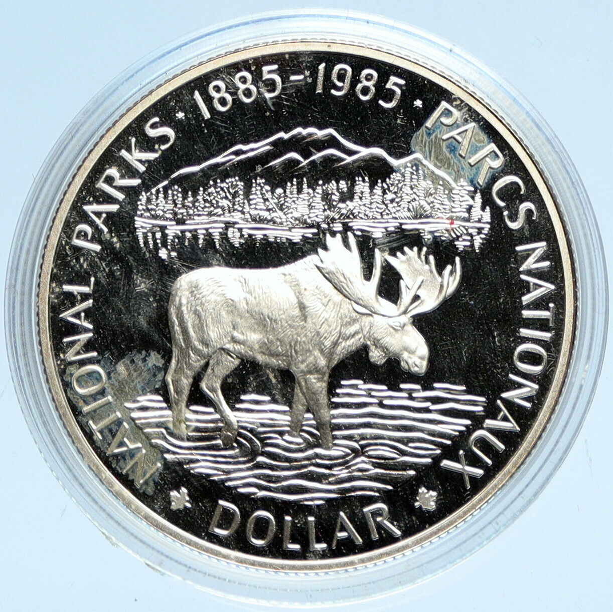 1985 CANADA UK Queen Elizabeth II National Parks MOOSE Proof SILVER Coin i98196