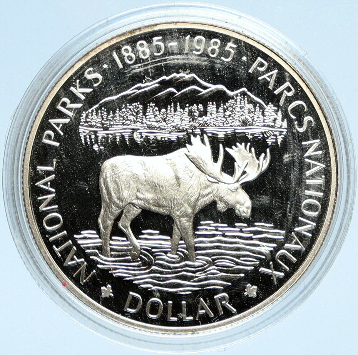 1985 CANADA UK Queen Elizabeth II National Parks MOOSE Proof SILVER Coin i98200