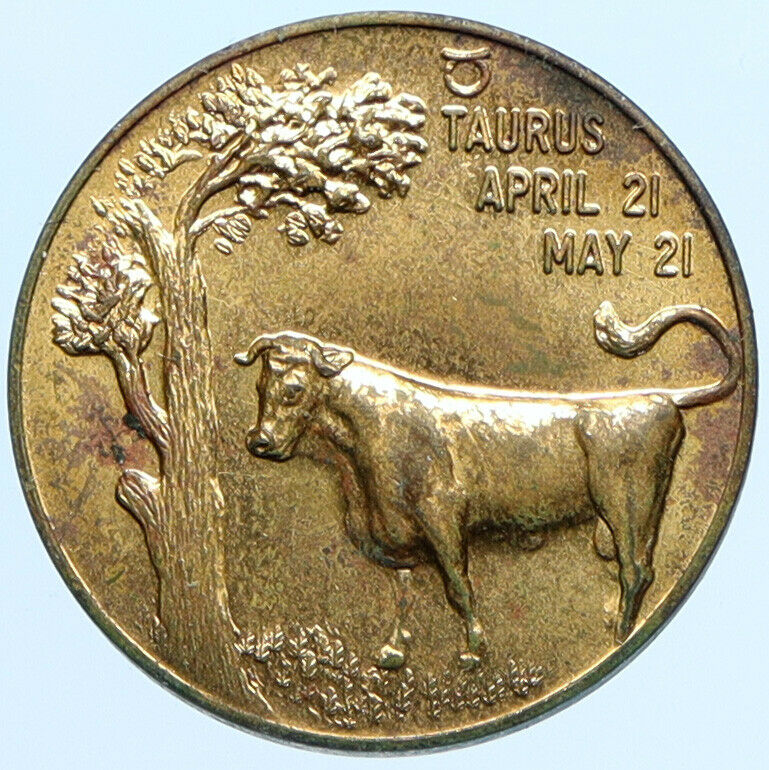 1920's - 1930's USA UNITED STATES Good Luck TAURUS Old Astrology Medal i98137