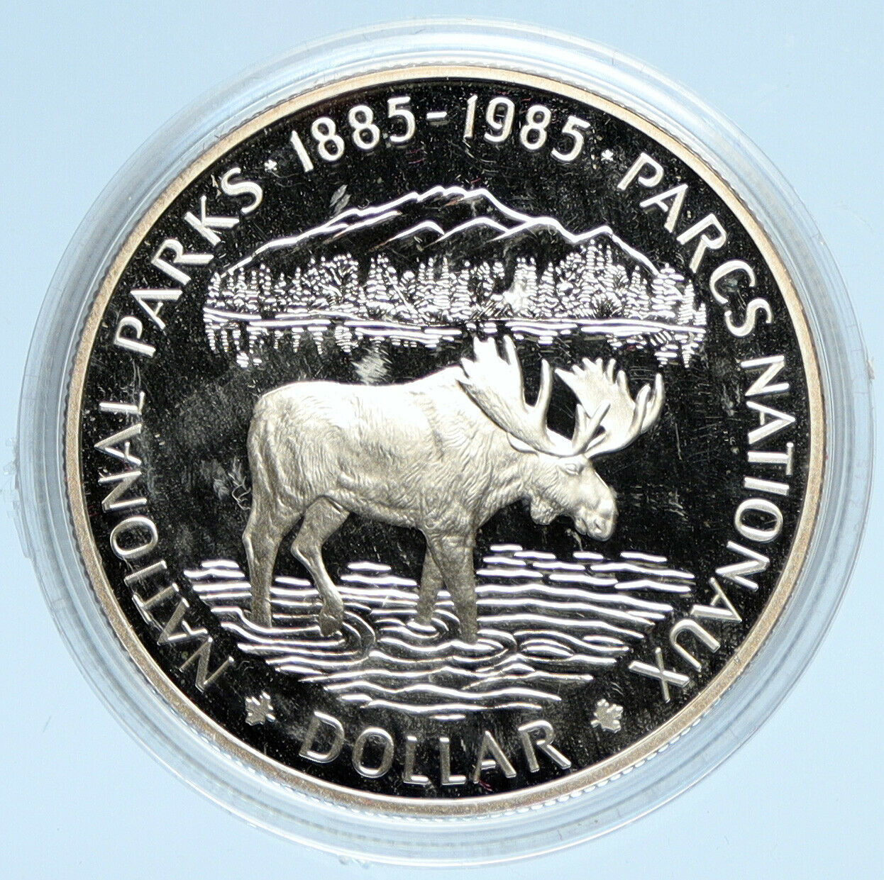 1985 CANADA UK Queen Elizabeth II National Parks MOOSE Proof SILVER Coin i98197