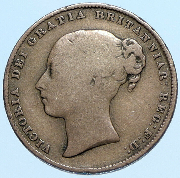 1860 UK Great Britain United Kingdom QUEEN VICTORIA Shilling Silver Coin i98129