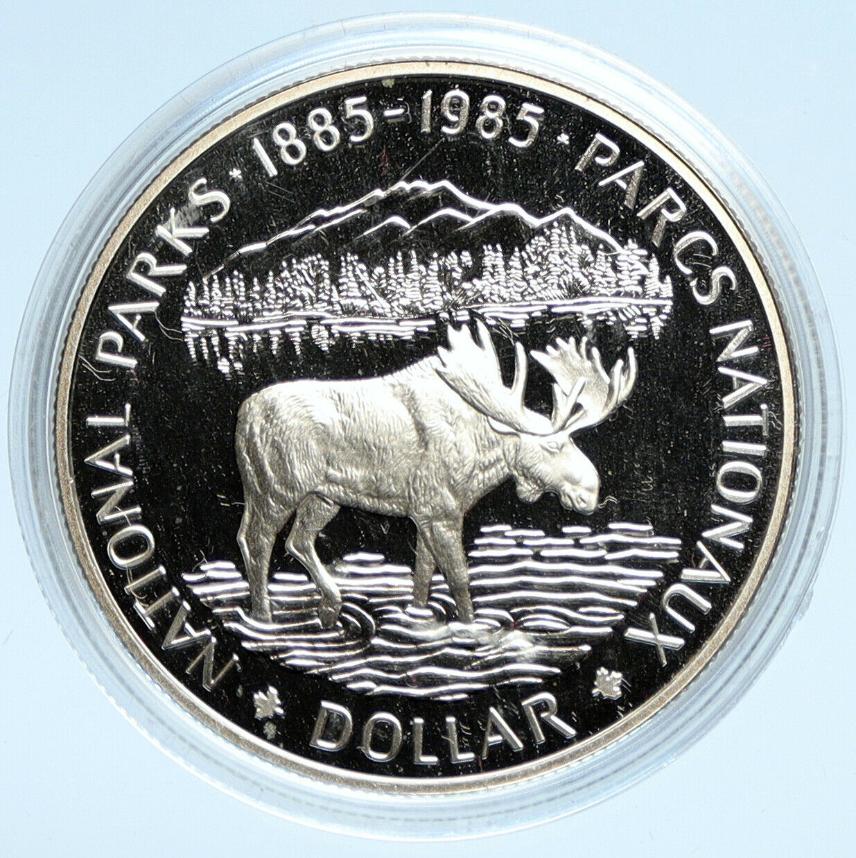 1985 CANADA UK Queen Elizabeth II National Parks MOOSE Proof SILVER Coin i98199