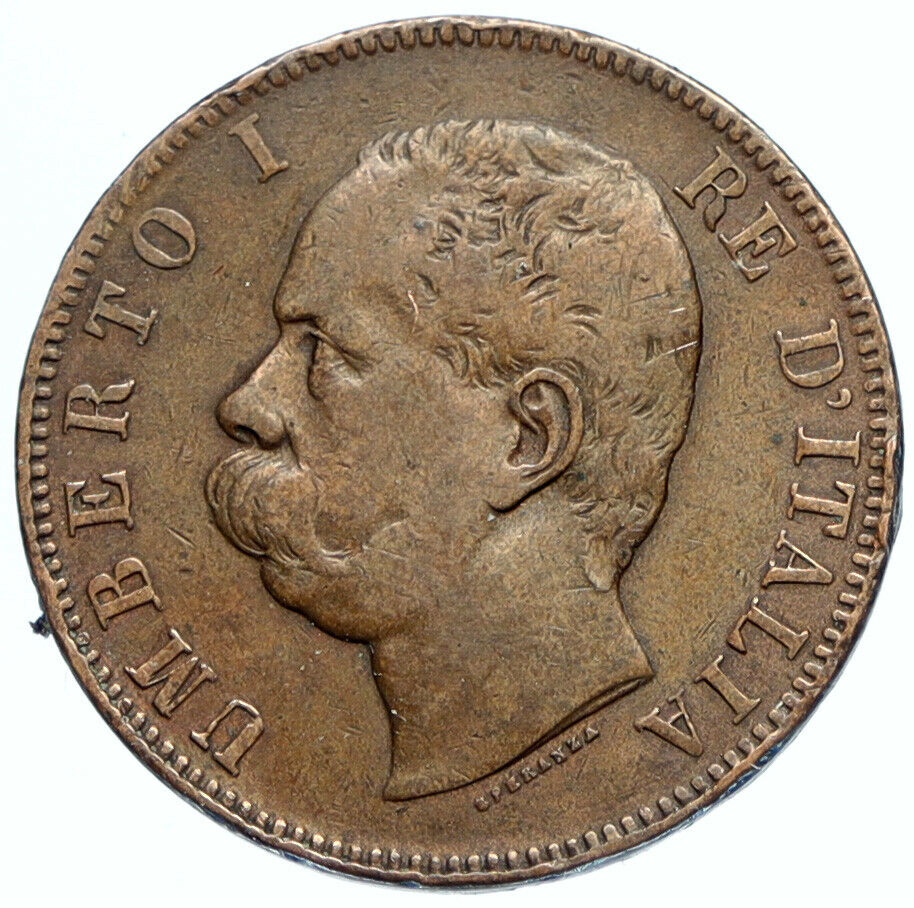 1893 ITALY with King Umberto I VINTAGE Antique VINTAGE 10 Centesimi Coin i98138