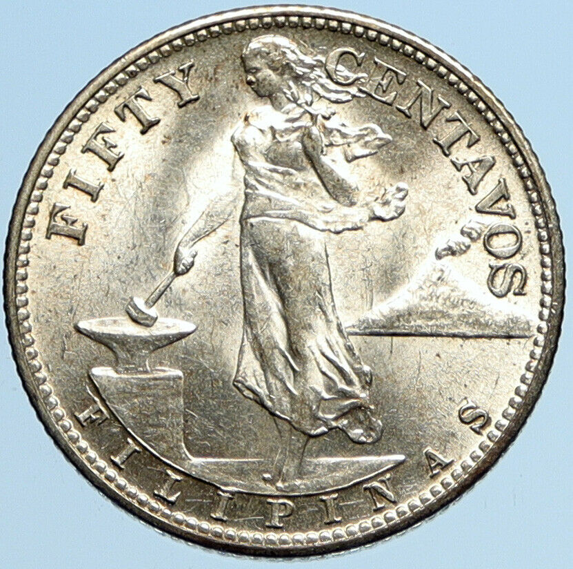 1944 S PHILIPPINES Under US Administration Eagle Silver 50 Centavos Coin i97877