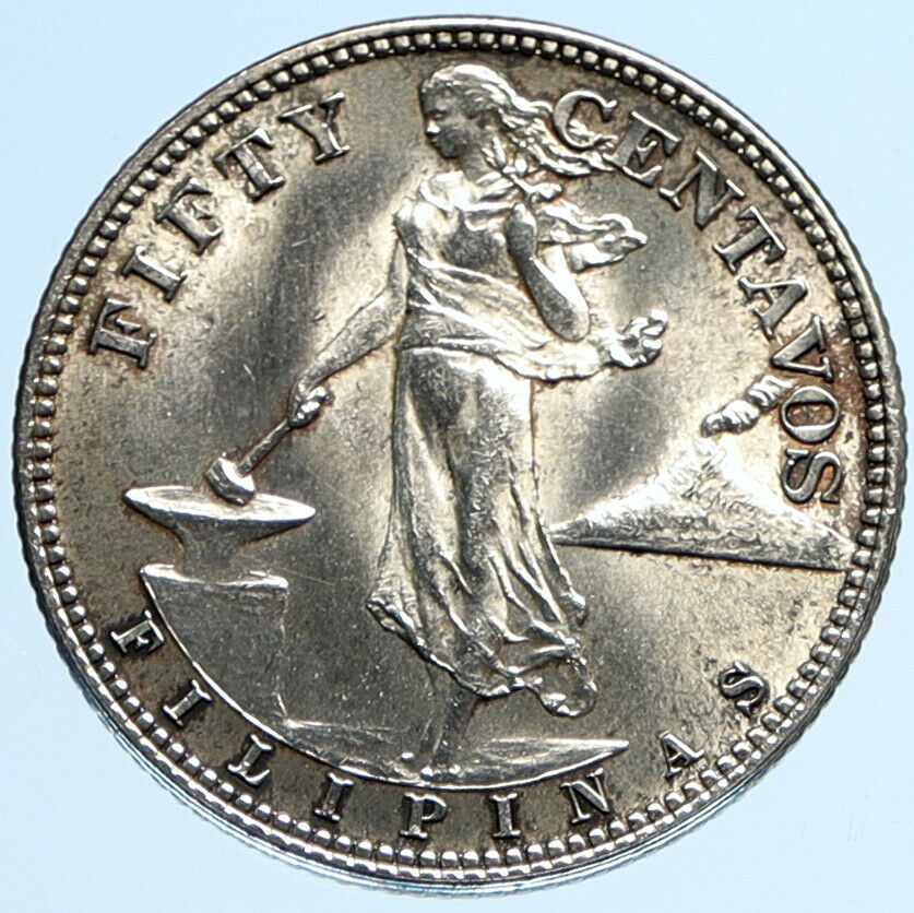 1944 S PHILIPPINES Under US Administration Eagle Silver 50 Centavos Coin i97876