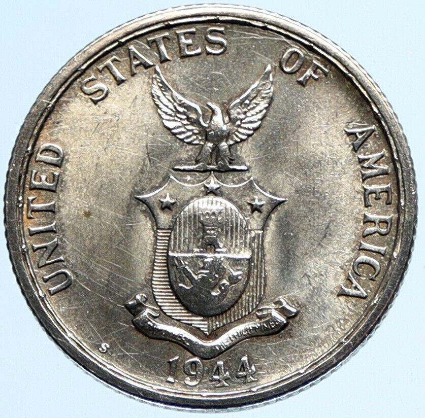 1944 S PHILIPPINES Under US Administration Eagle Silver 50 Centavos Coin i97876