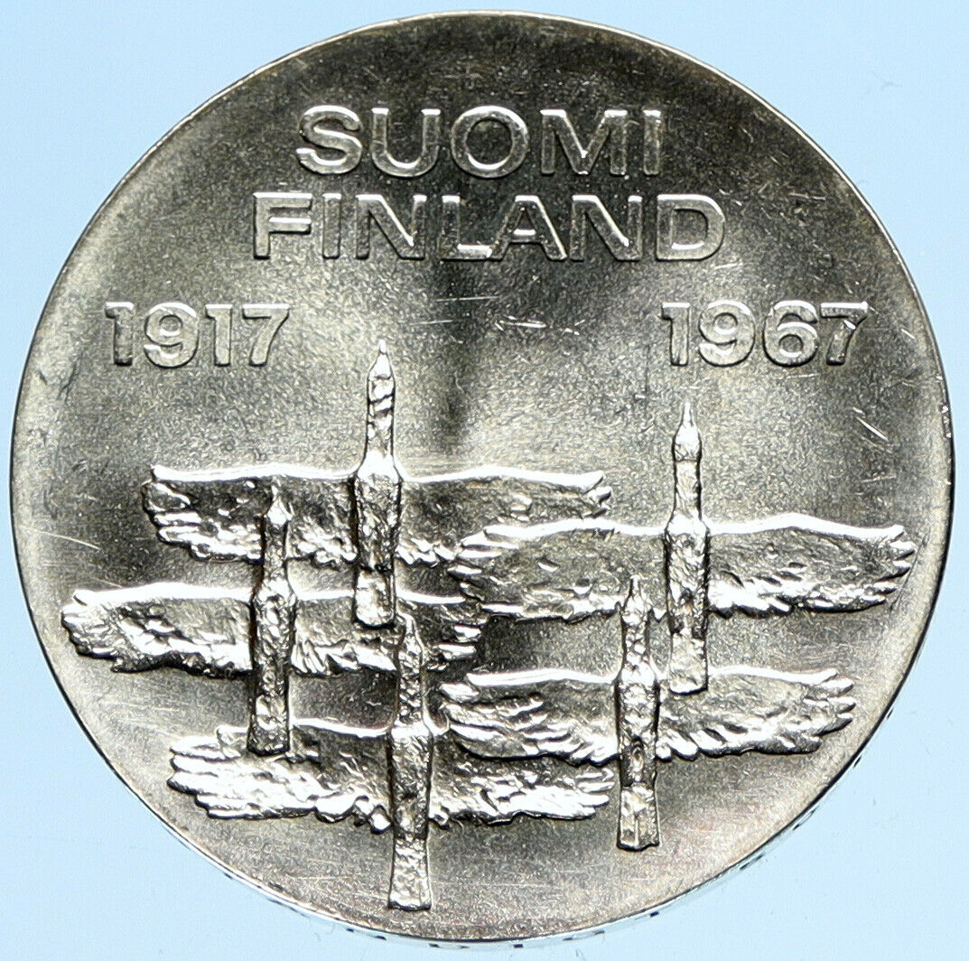 1967 FINLAND Geese Flying 50Y Independence VINTAGE Silver 10 Markkaa Coin i98001