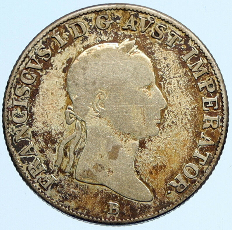 1835 B AUSTRIA Emperor Franz II Hapsburg ANTIQUE Silver 20 Kreuzer Coin i97880